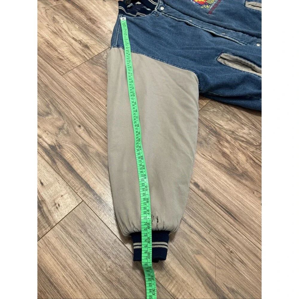 Vintage 90s Canyon Guide Outfitters Wal Mart Varsity Jacket Medium Denim Snap - Picture 14 of 16